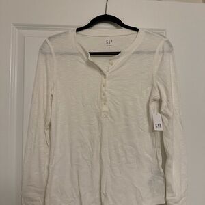 GAP White Long Sleeve Henley Top NWT